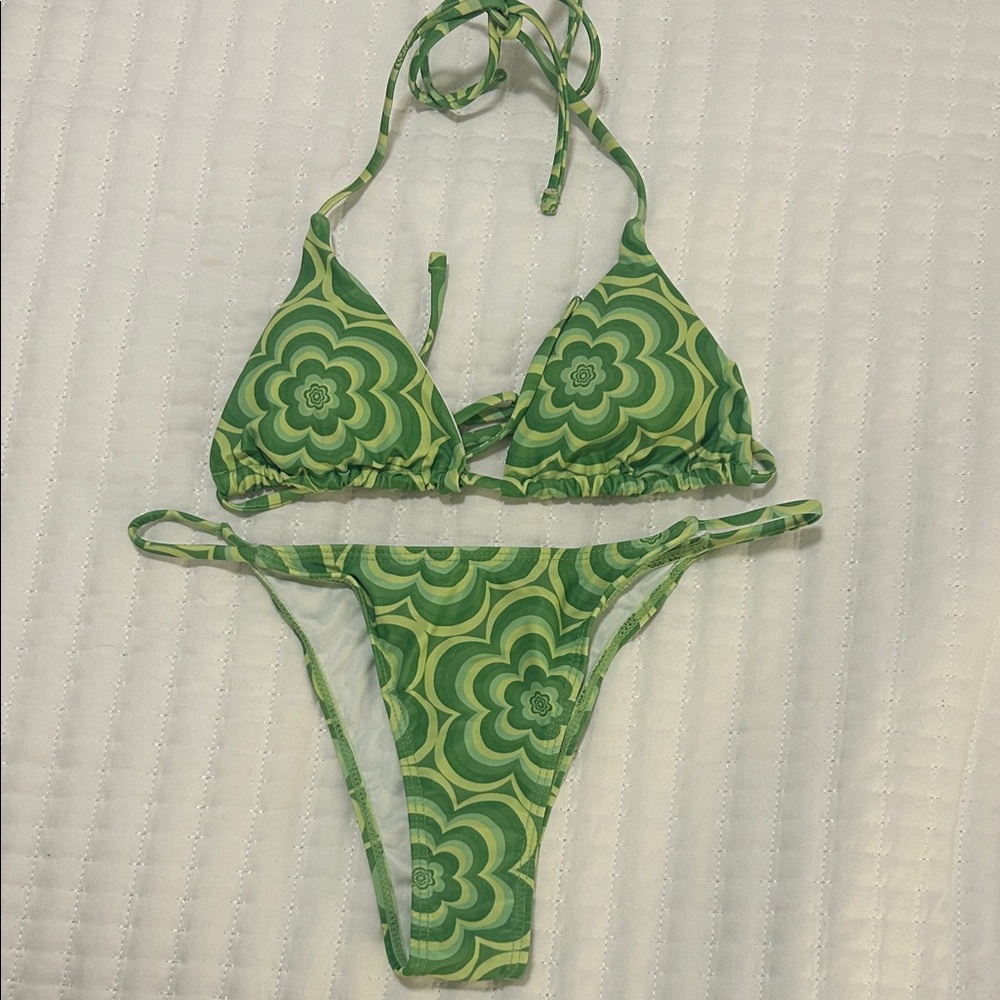 Green Patterned Flower Bikini